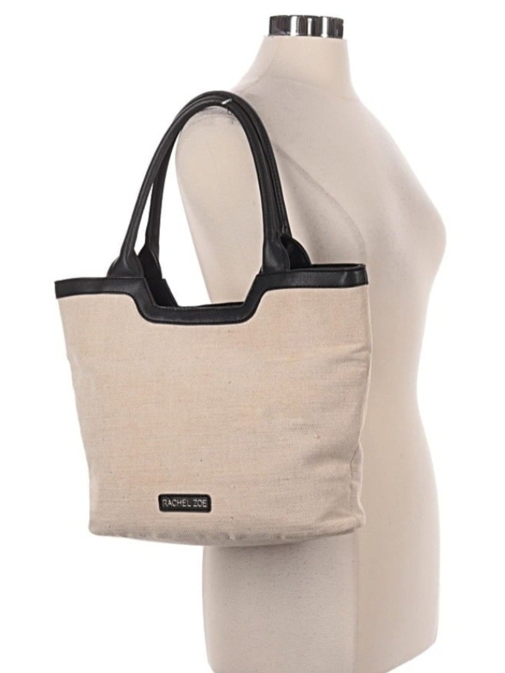 Rachel Zoe Beige Canvas Tote with Black Trim and Handles